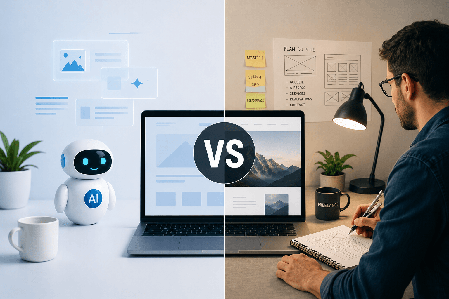 Créer mon site web avec l’IA ou faire appel à un freelance ?